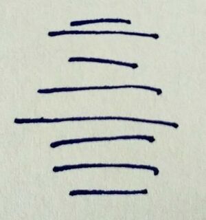 A handwritten stacked fraction with Xi bar divided by Xi. In effect it looks like nothing more than a stack of eight horizontal lines of varying sizes.